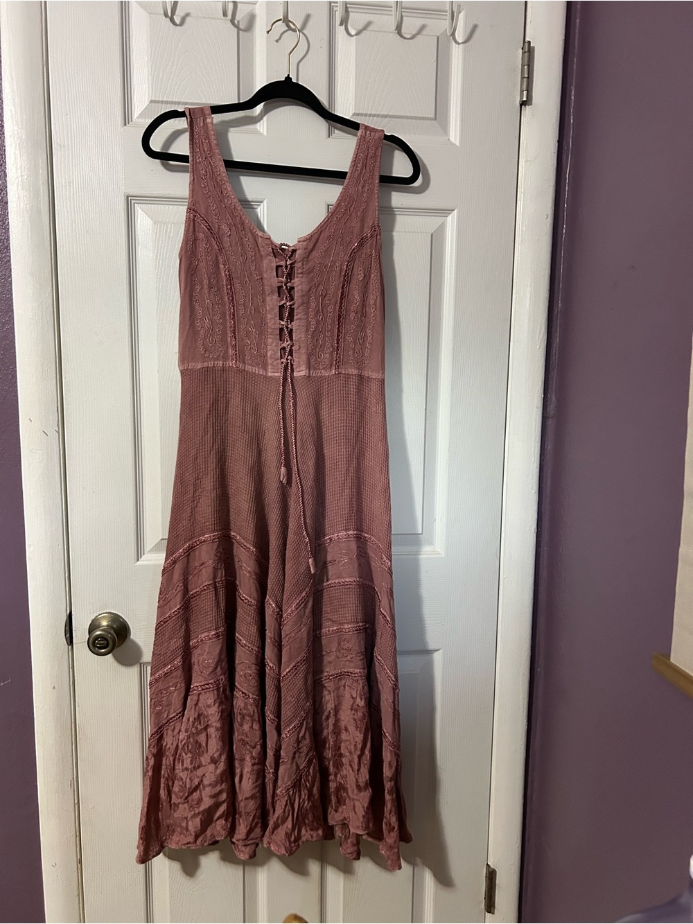 Scully‎ Dress Embroidered Rayon Smocked Midi Boho Western fairy whimsy free size